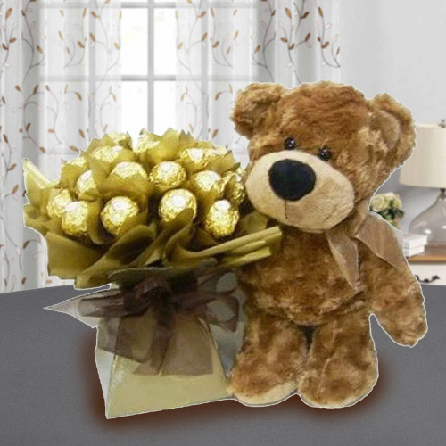 Marvelous Brown Teddy with Ferrero Rocher Chocolate