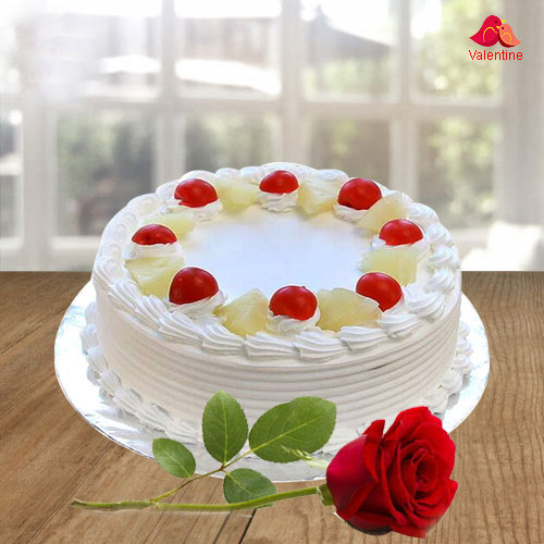 Yummy Vanilla Cake and Charming Red Rose