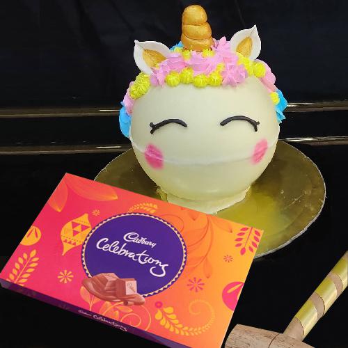 Delectable Unicorn Hammer Cake with Cadbury Celebrations  Pack