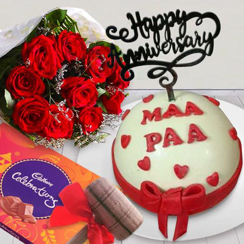Luscious Pinata Cake with Rose Bouquet n Assorted Cadbury Chocolates