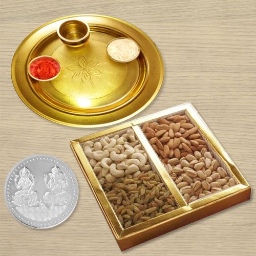 Dri Fruits N Gold Plated Thali  Free Coin