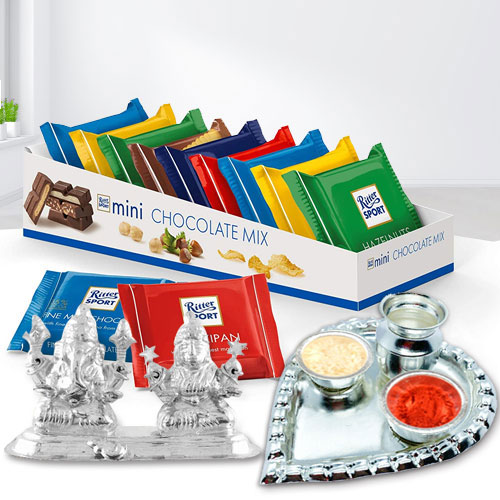 Imported Ritter Sport Chocolates with Auspicious Ganesh Laxmi Idol n Pooja Thali