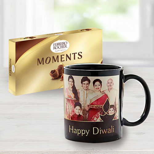Special Personalized Family Photo Mug with Ferrero Rocher Chocolate on Diwali Special Personalized Family Photo Mug with Ferrero Rocher Chocolate on Diwali