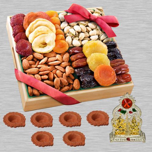 Special Diwali Dry Fruits Platter with Ganesh Lakshmi Mandap Free Diya