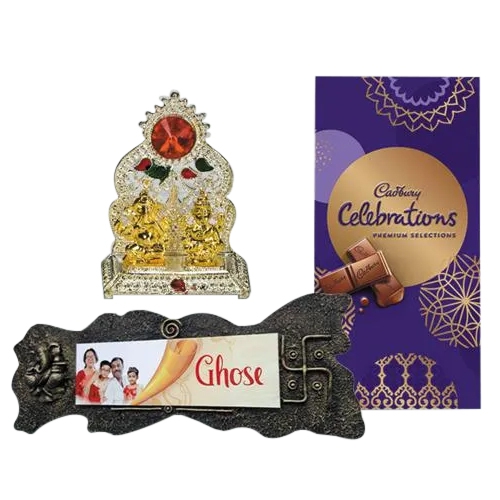 Appealing Handmade Name Plate with Chocolates n Antique Mandap