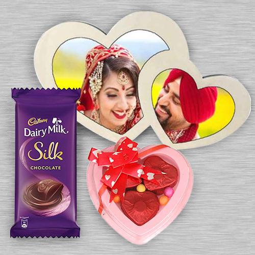 Lovely Personalized Double Heart MD Frame n Chocolates Combo