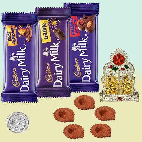 Tasty Cadbury Combo of 3 with Laxmi Ganesh Mandap Free Coin n Diya