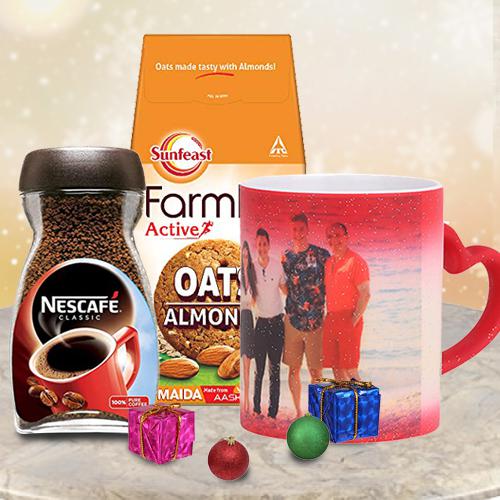 Trendy Personalized Magic Mug with Nescafe Coffee N Sunfeast Biscuit