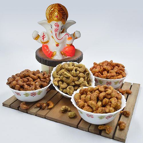 Impressive Combo of Marble Ganpati with Flavored Cashews