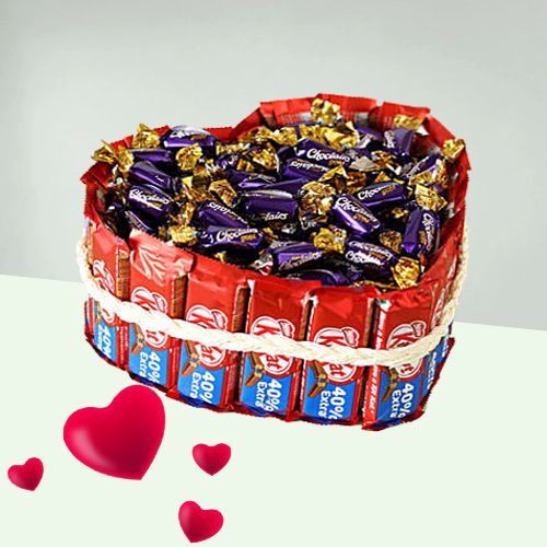 Superb Heart Shape Bouquet of Kitkat n Cadbury Candies