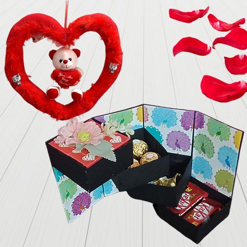 Arresting Four Layer Stepper Box of Chocolates with a Teddy in a Heart