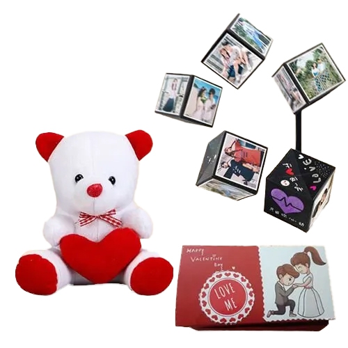 Magical Pop Up Box of Personalized Photos n Teddy with Heart