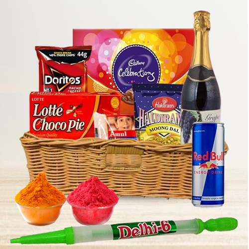 Fabulous Gourmet Extravaganza Basket with Pitchkari n Gulal for Holi