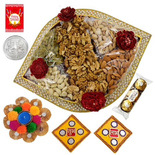 Diwali Wishes Hamper with Diya N Silver Coin Diwali Wishes Hamper with Diya N Silver Coin