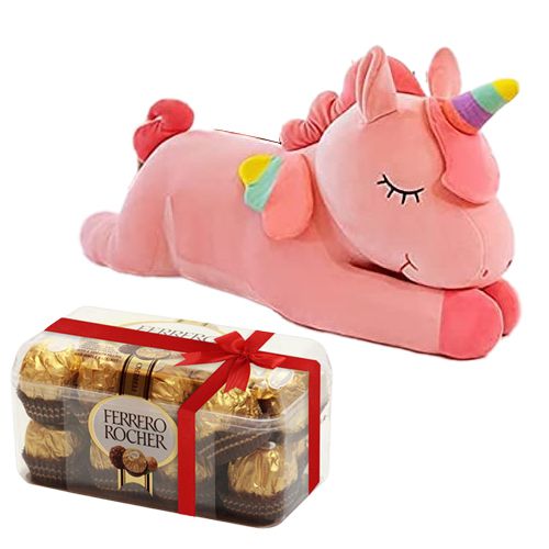 Delicious Indulgence of Ferrero Rocher with Unicorn Soft Toy