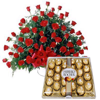 Outstanding gathering of Red Roses and delightful Ferrero Rocher
