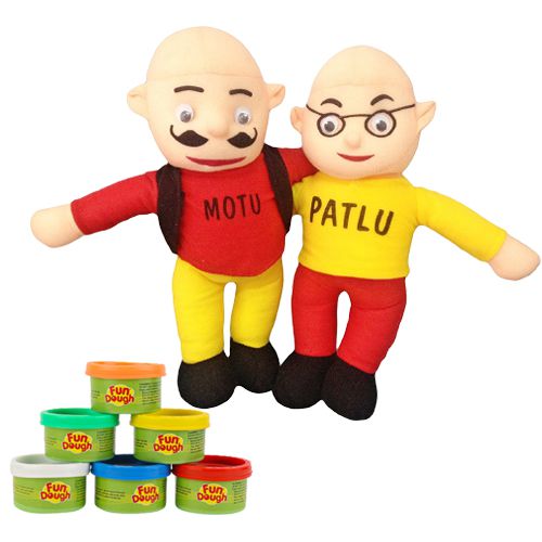 Alluring Motu Patlu Soft Toy with Funskool Fundough Pack