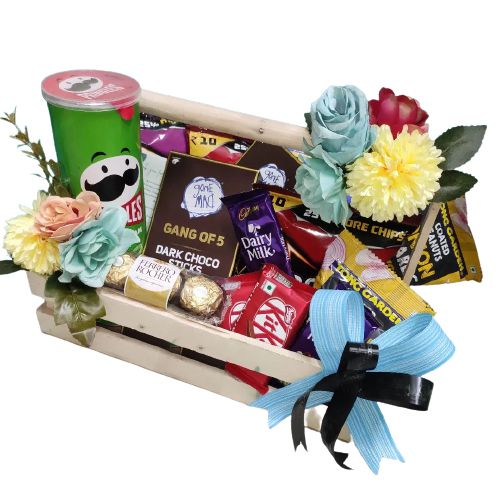 Tempting B-day Combo of Snacks N Chocolates Gift Basket