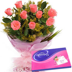 Cadbury Celebrations Pack with Pink Roses Bunch