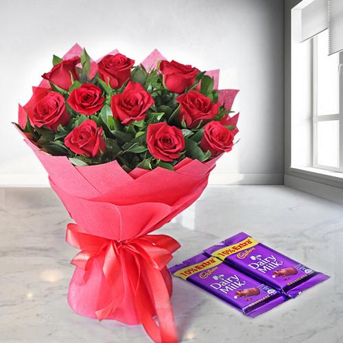 Red Roses N Dairy Milk Choco Combo