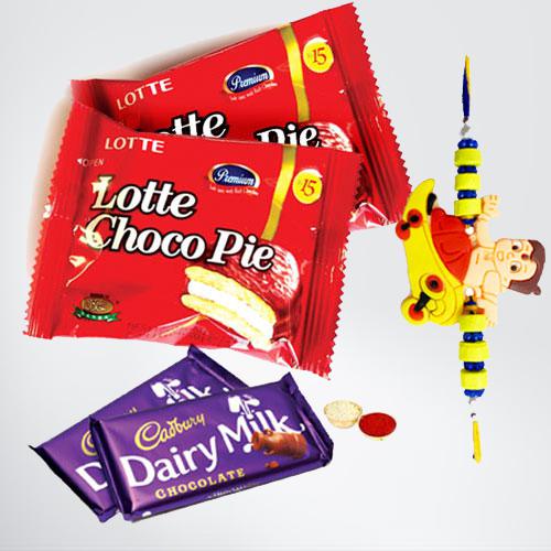 Rakhi with Chocopie and Dairy Milk