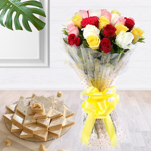 Assorted Roses with Kaju Barfi