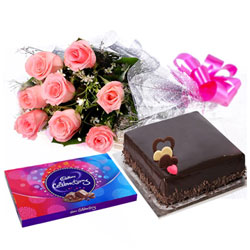 Delicious Cake Pink Rose Bouquet and Cadbury Celebrations