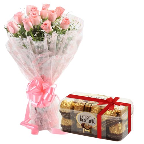 Joyous Celebration Combo of Ferrero Roacher and Pink Roses