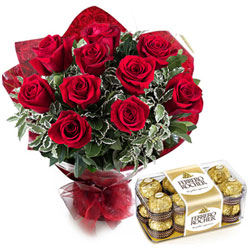 Selection of Red Roses Bouquet with Ferrero Rocher Chocolates