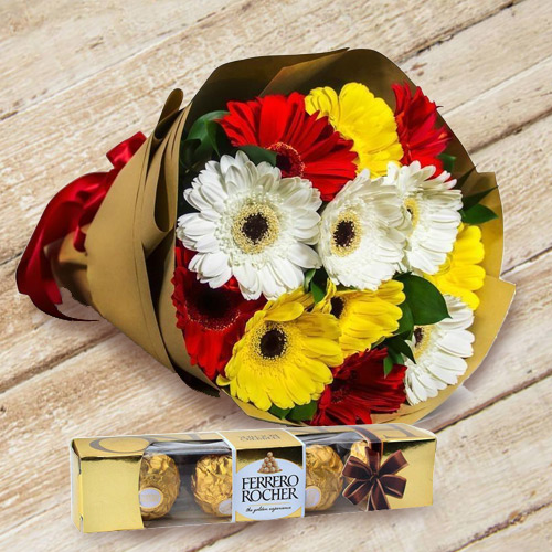 Beautiful Gerberas Bouquet with Ferrero Rocher Chocolate
