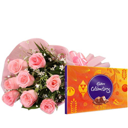 Combo of Cadbury Celebrations N Pink Rose Bouquet