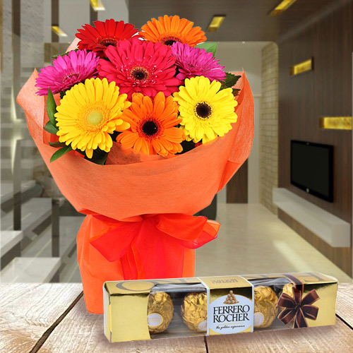 Fascinating Gerberas Bouquet with Ferrero Rocher