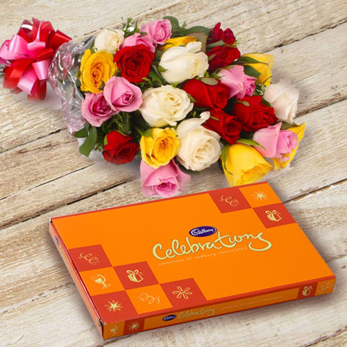 Mixed Roses Bunch with Cadbury Celebrations