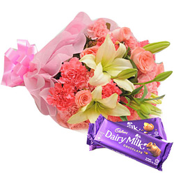 Marvelous Mixed Flowers Bouquet with Cadbury