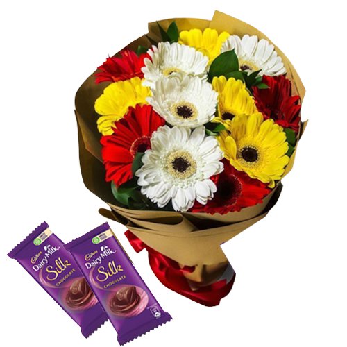 Arrangement of Assorted Gerberas with Dairy Milk Silk