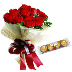 Mesmerizing Red Roses Bouquet with Ferrero Rocher