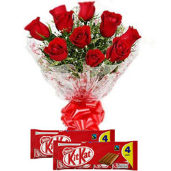 Captivating Combo of Red Roses Bouquet with Nestle Kit Kat