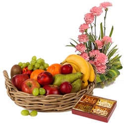 Vibrant Carnations N Healthy Treat Hamper