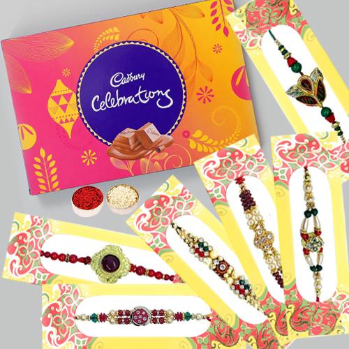 Traditional Set of 6 Rakhis with Cadbury Celebration (126 gm)