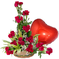 Heart Shaped Balloon with Red Roses Combo