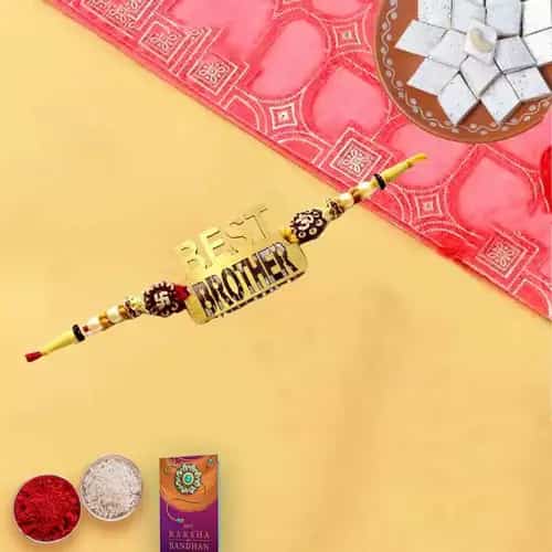 Remarkable Pack of Kaju Katli with Rakhi Roli Tika and Chawal for your Dear Brother