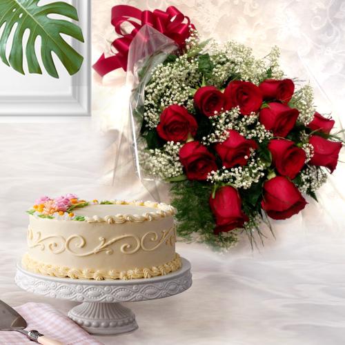 Combo of Dutch Roses with Eggless Cake
