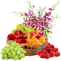 Nourishing Fresh Fruits Basket N Orchids