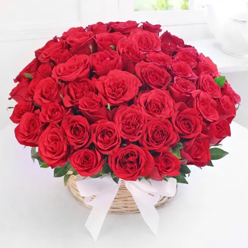 Lovely Basket Arrangement of Red Roses
