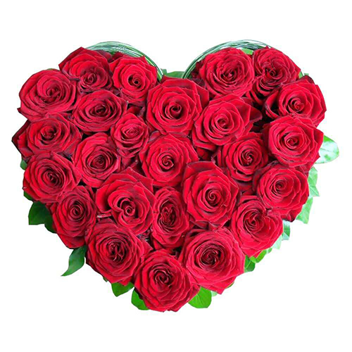 Heart Shaped Arrangement of Red Color Roses