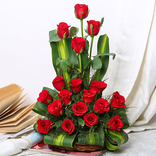 Lovely Gift of Red Roses Basket