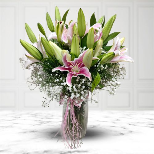 Mystical Pink Lilies Vase Arrangement