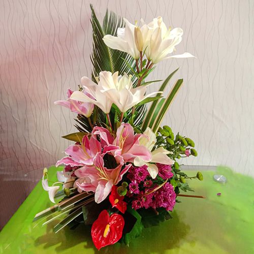 Lovely Lilies N Anthurium Basket Arrangement