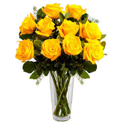 Pretty Arrangement of Yellow Roses in a Vase