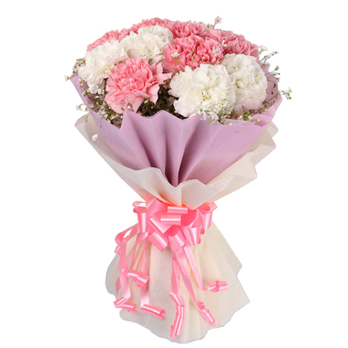 Pretty Bouquet of White N Pink Carnations